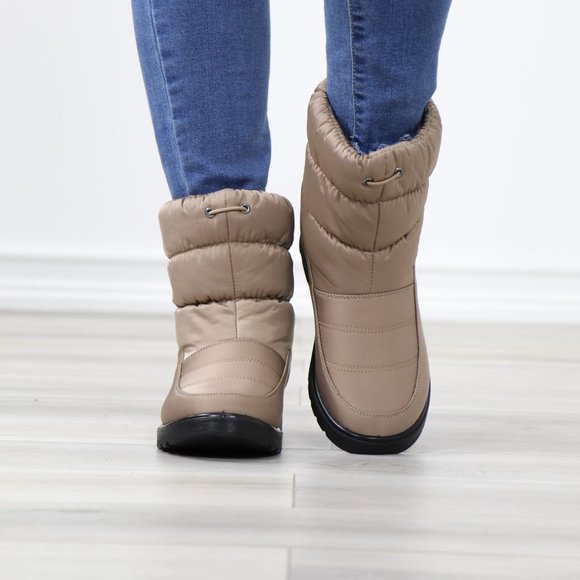 Weather Resistant Warm Synthetic Fur Inside Taupe Above Ankle Boots - Picture 9 of 13